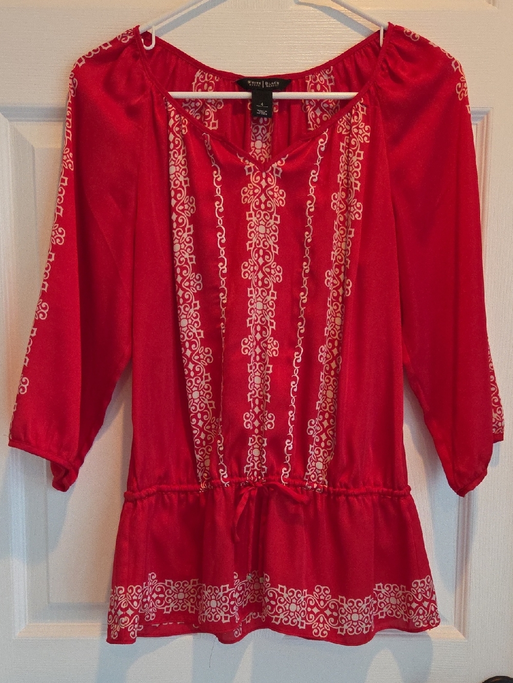 White House Black Market Red Peasant Tunic